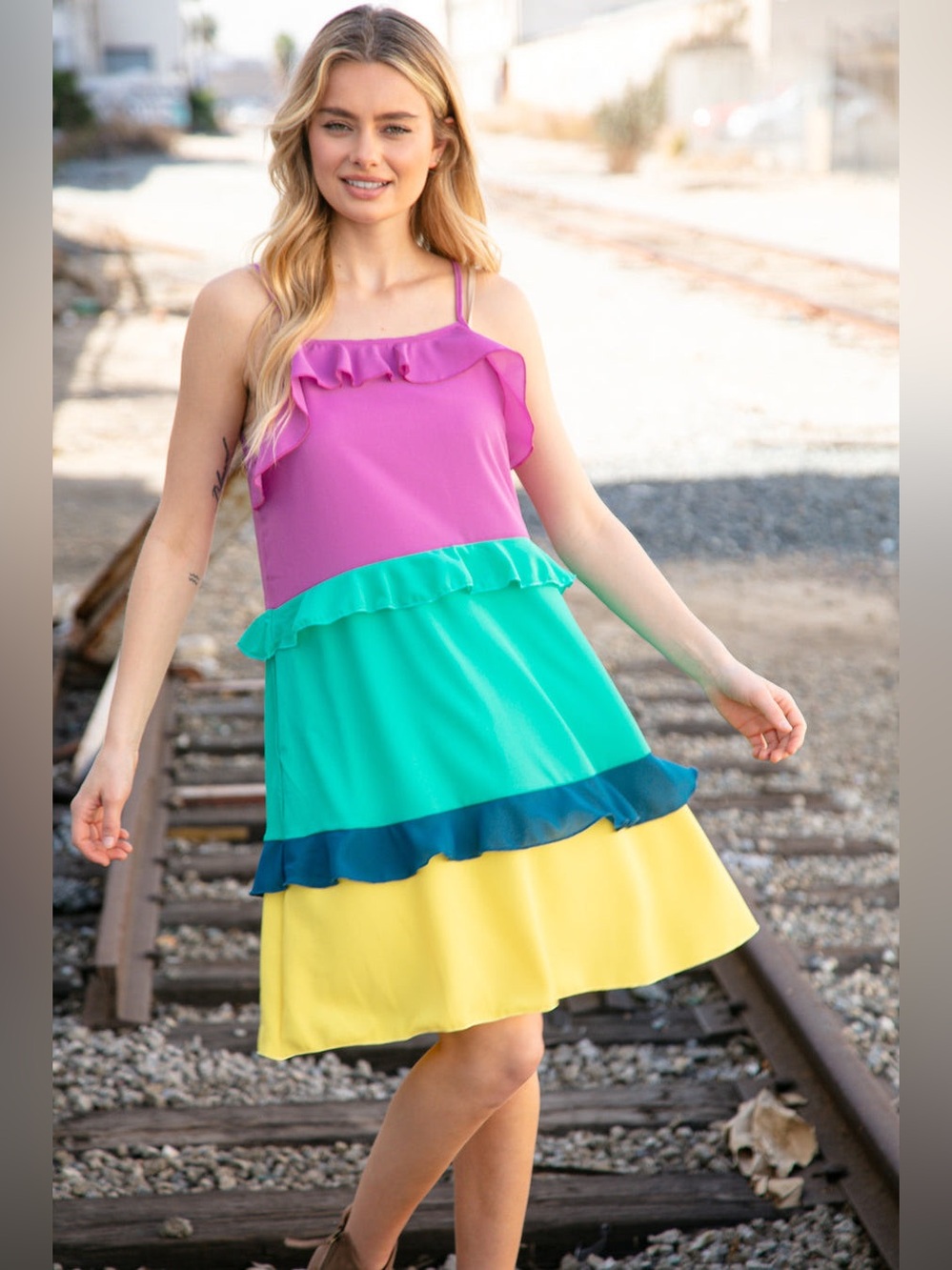 New Boutique Haptics Color Block Tiered Ruffle Dress Size 3X